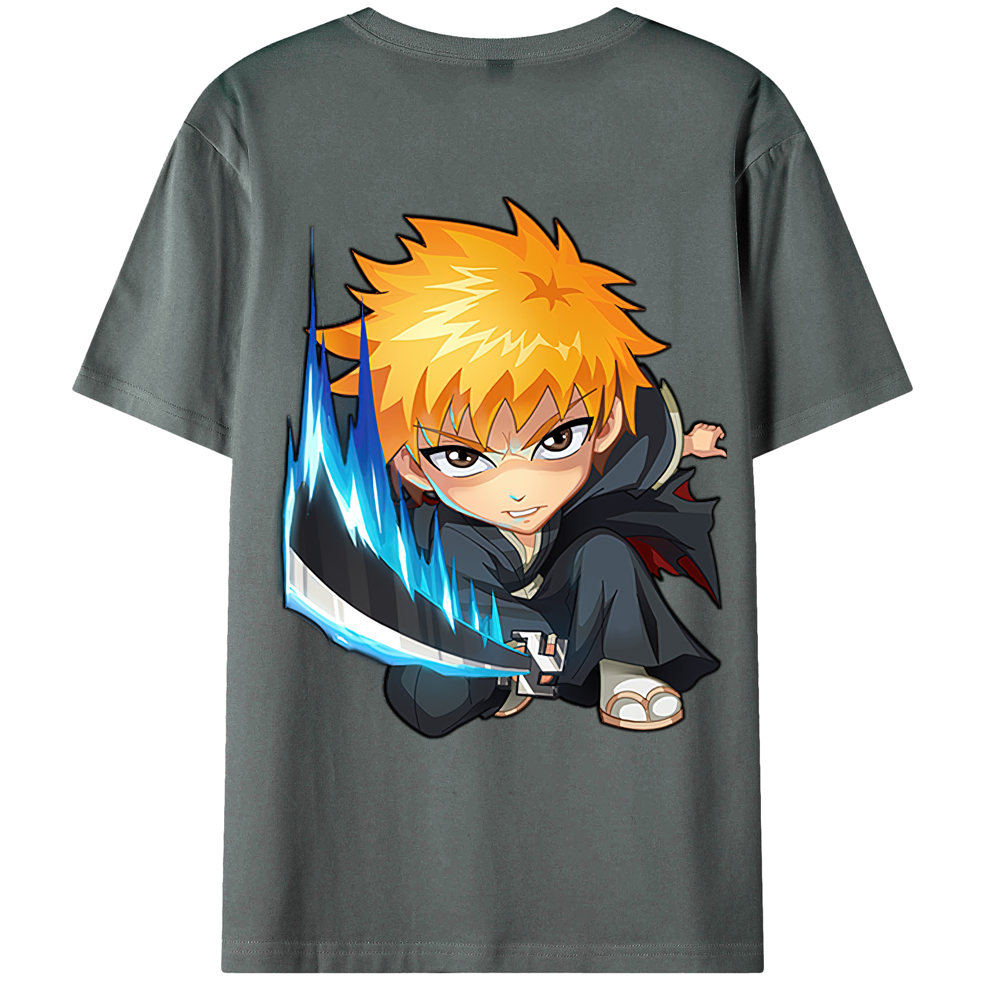 （画像用） ブリーチ 黒崎一護（くろさき いちご）BLEACH Kurosaki Ichigo 綿100％ メンズ半袖Tシャツ（バックプリント） 通気性